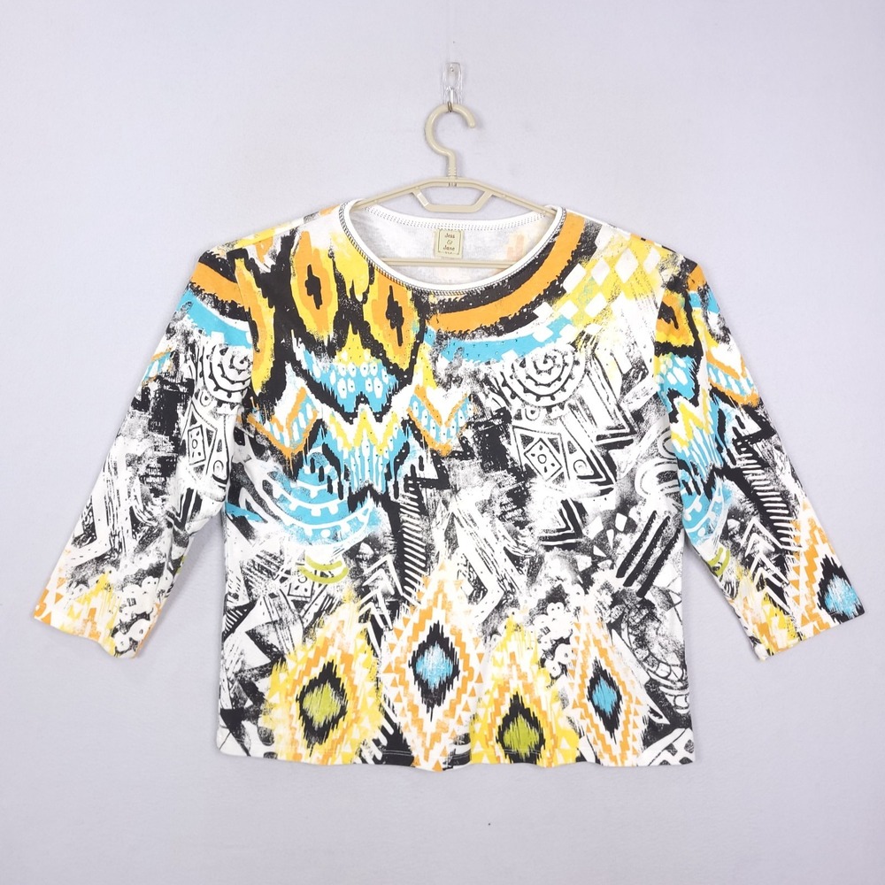 Jess & Jane Top Shirt Womens Size 1X Pullover Geometric Abstract 3/4 Sleeves